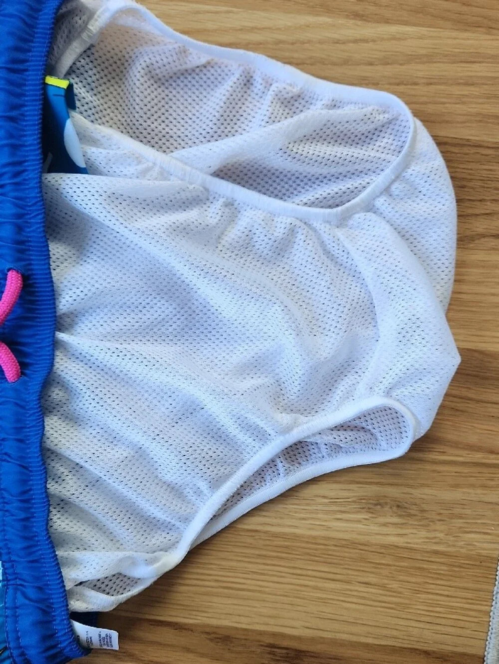 Vineyard Vines Blue Sailboat Print Boys Swim Trunks with Pink Drawstring
